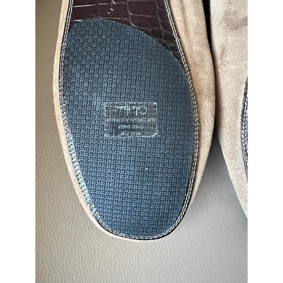 Cole Haan Loafers Mens 10 Sheep Fur Line Shoes Slippers Tan Suede Leather Brown main image 8